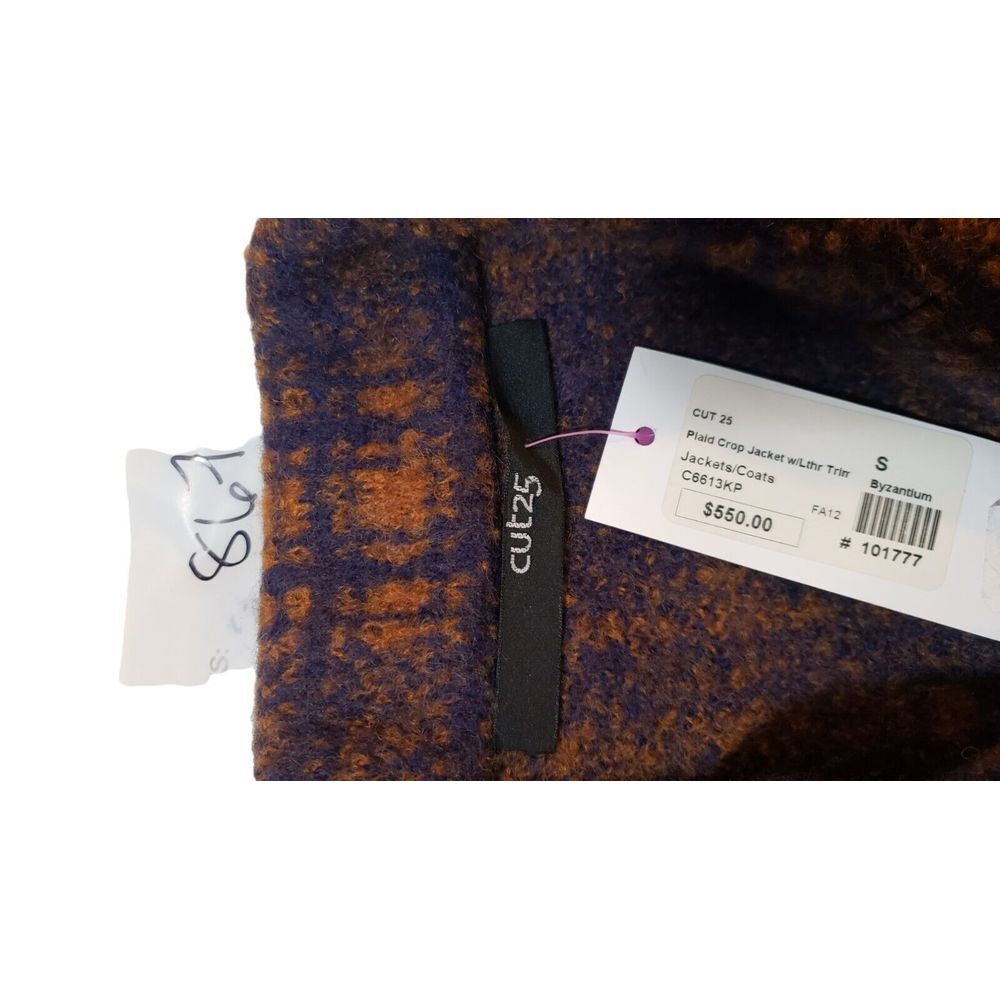 NWT Cut 25 Byzantium Plaid Crop Wool Leather Trim Jacket Zip Pocket S Orig. $550 - Picture 9 of 16